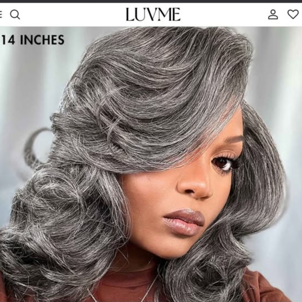 Gray Voluminous Waves Wig with Side-Swept Bangs